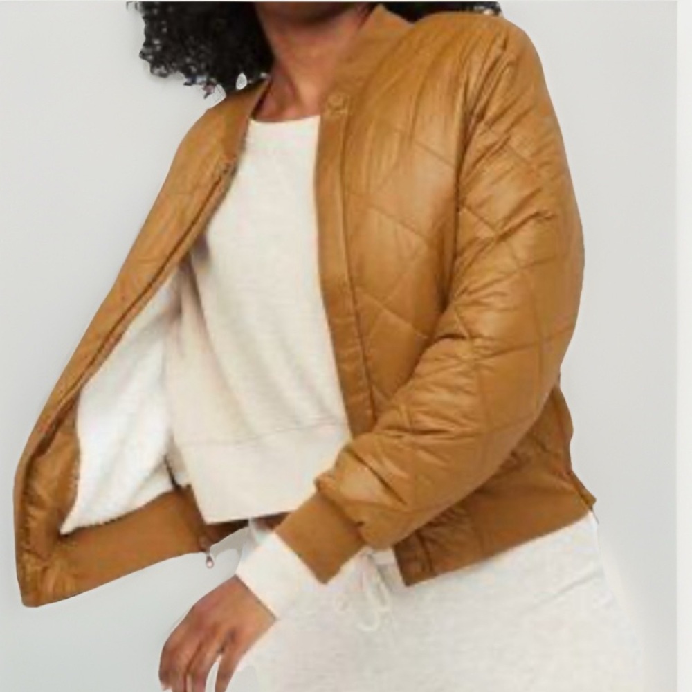 Offline By Aerie Womens XL Quilted Bomber Jacket With Sherpa Lining Brown